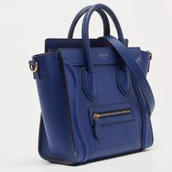Pre Owned Celine Blue Grain Leather Nano Luggage Tote