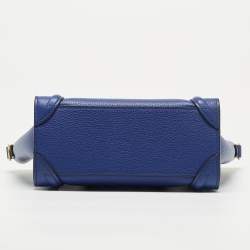 Pre Owned Celine Blue Grain Leather Nano Luggage Tote