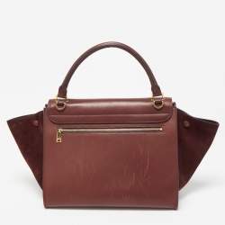 Pre Owned Celine Dark Red Leather and Suede Medium Trapeze Top Handle Bag