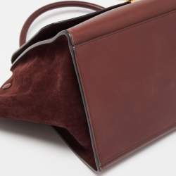 Pre Owned Celine Dark Red Leather and Suede Medium Trapeze Top Handle Bag