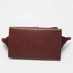 Pre Owned Celine Dark Red Leather and Suede Medium Trapeze Top Handle Bag