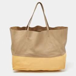 Pre Owned Celine Beige/Yellow Leather Vertical Cabas Tote