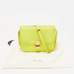 Pre Owned Celine Neon Green Python Medium Classic Box Shoulder Bag