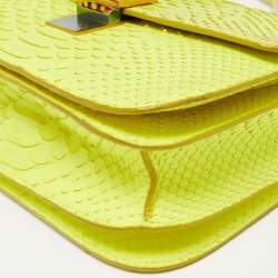 Pre Owned Celine Neon Green Python Medium Classic Box Shoulder Bag