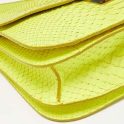 Pre Owned Celine Neon Green Python Medium Classic Box Shoulder Bag