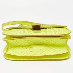 Pre Owned Celine Neon Green Python Medium Classic Box Shoulder Bag