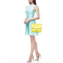 Pre Owned Celine Neon Green Python Medium Classic Box Shoulder Bag