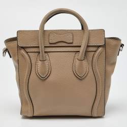 Pre Owned Celine Khaki Beige Leather Nano Luggage Tote