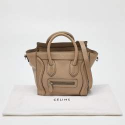 Pre Owned Celine Khaki Beige Leather Nano Luggage Tote