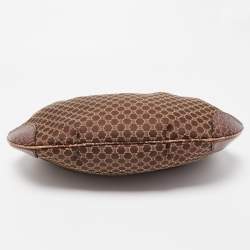 Celine Brown Macadam Fabric and Croc Embossed Leather Zip Hobo
