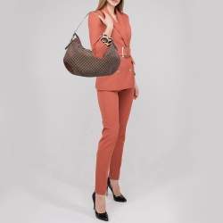 Celine Brown Macadam Fabric and Croc Embossed Leather Zip Hobo