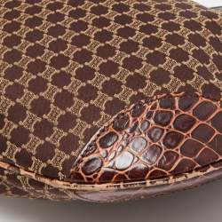 Celine Brown Macadam Fabric and Croc Embossed Leather Zip Hobo