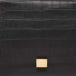 Pre Owned Celine Black Leather,Croc Embossed and Suede Large Trapeze Bag