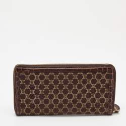 Celine Brown Macadam Canvas and Croc Embossed Leather Zip Around Continental Wallet