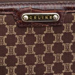 Celine Brown Macadam Canvas and Croc Embossed Leather Zip Around Continental Wallet