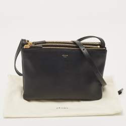 Pre Owned Celine Black Leather Small Trio Crossbody Bag