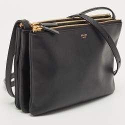 Pre Owned Celine Black Leather Small Trio Crossbody Bag