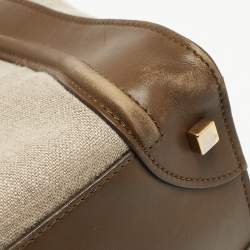 Pre Owned Celine brown/Beige Leather and Canvas Mini Luggage Tote