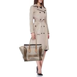 Pre Owned Celine brown/Beige Leather and Canvas Mini Luggage Tote