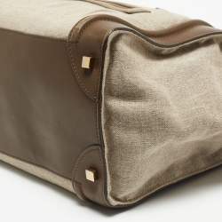 Pre Owned Celine brown/Beige Leather and Canvas Mini Luggage Tote