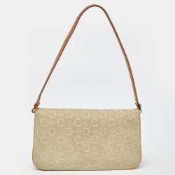 Pre Owned Celine Beige/Tan Macadam Suede and Leather Vintage Flap Bag