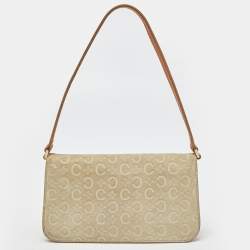 Pre Owned Celine Beige/Tan Macadam Suede and Leather Vintage Flap Bag