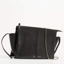Celine Black Leather Trifold Chain Clutch