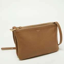 Pre Owned Celine Beige Leather Small Trio Crossbody Bag