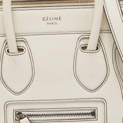Pre Owned Céline White/Black Leather Nano Luggage Tote