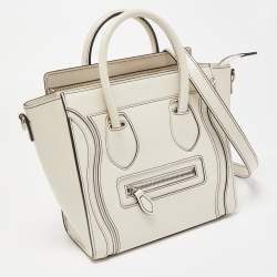 Pre Owned Céline White/Black Leather Nano Luggage Tote