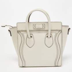 Pre Owned Céline White/Black Leather Nano Luggage Tote