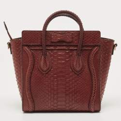 مملوكة مسبقًا Celine Dark Burgundy Python Nano Luggage Tote