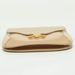 Pre Owned Celine Beige Leather Besace Triomphe Chain Bag