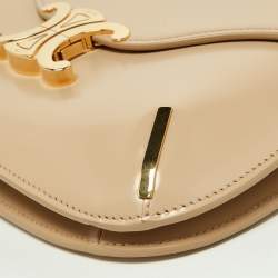 Pre Owned Celine Beige Leather Besace Triomphe Chain Bag