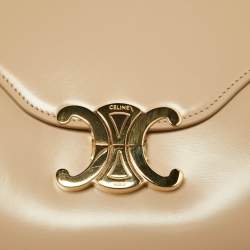 Pre Owned Celine Beige Leather Besace Triomphe Chain Bag