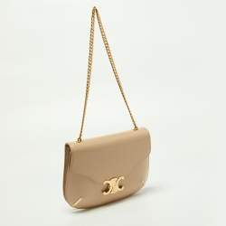 Pre Owned Celine Beige Leather Besace Triomphe Chain Bag
