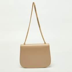 Pre Owned Celine Beige Leather Besace Triomphe Chain Bag
