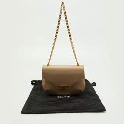 Pre Owned Celine Beige Leather Besace Triomphe Chain Bag