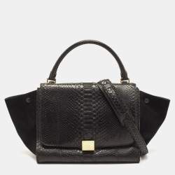 Pre Owned Celine Black Python and Suede Medium Trapeze Top Handle Bag