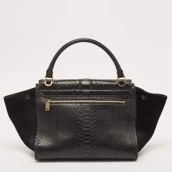 Pre Owned Celine Black Python and Suede Medium Trapeze Top Handle Bag