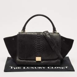 Pre Owned Celine Black Python and Suede Medium Trapeze Top Handle Bag
