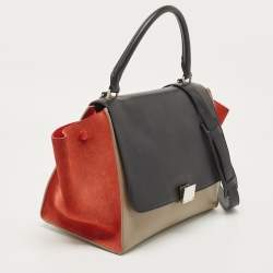 Pre Owned Celine Tri Color Leather and Suede Medium Trapeze Bag
