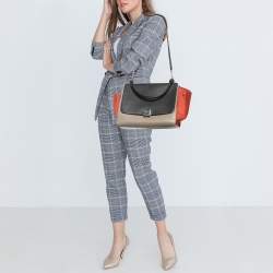 Pre Owned Celine Tri Color Leather and Suede Medium Trapeze Bag