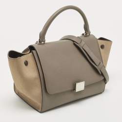 Pre Owned Celine Grey Leather and Suede Small Trapeze Bag