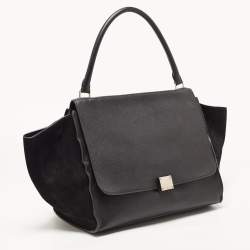 Pre Owned Celine Black Leather and Suede Large Trapeze Top Handle Bag