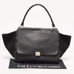 Pre Owned Celine Black Leather and Suede Large Trapeze Top Handle Bag