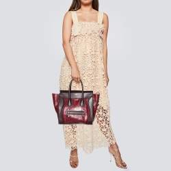 Pre Owned Céline Red/Burgundy Python and Leather Mini Luggage Tote