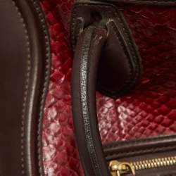 Pre Owned Céline Red/Burgundy Python and Leather Mini Luggage Tote