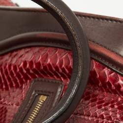 Pre Owned Céline Red/Burgundy Python and Leather Mini Luggage Tote