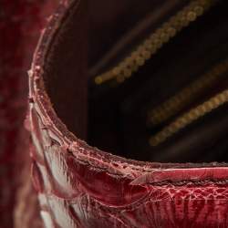 Pre Owned Céline Red/Burgundy Python and Leather Mini Luggage Tote